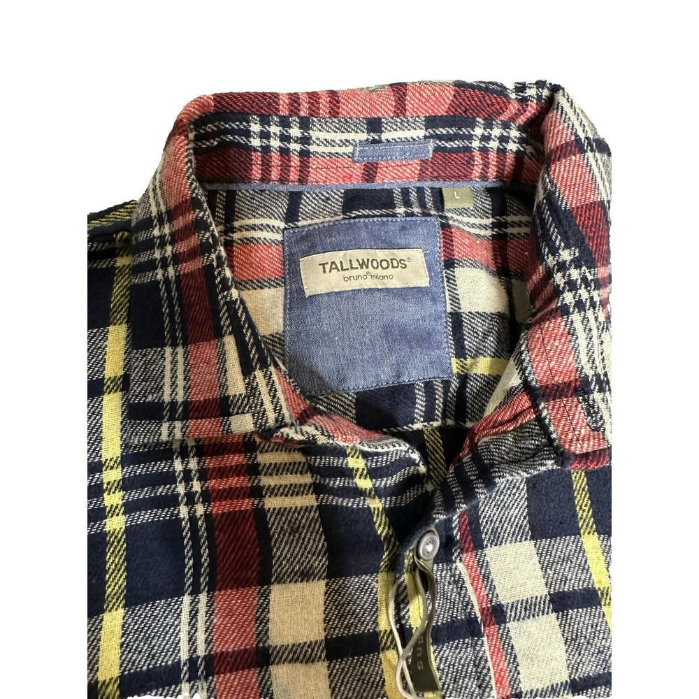 Tallwoods bruno milano Mens L Plaid Flannel Shirt Red Blue Soft Lumberjack NWOT - Picture 3 of 6
